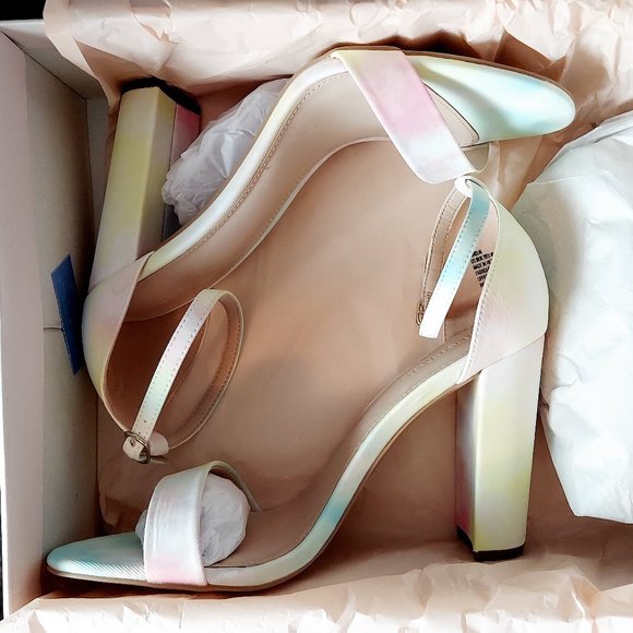 NIB JUSTFAB LORELAI PASTEL TIE DYE BLOCK HEELED SANDAL (8.5 & 9) - Picture 8 of 10